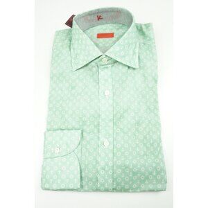 Isaia Sailor Boat Anchor Nautical Green Long Sleeve Cotton Shirt 15.5/39 NEW